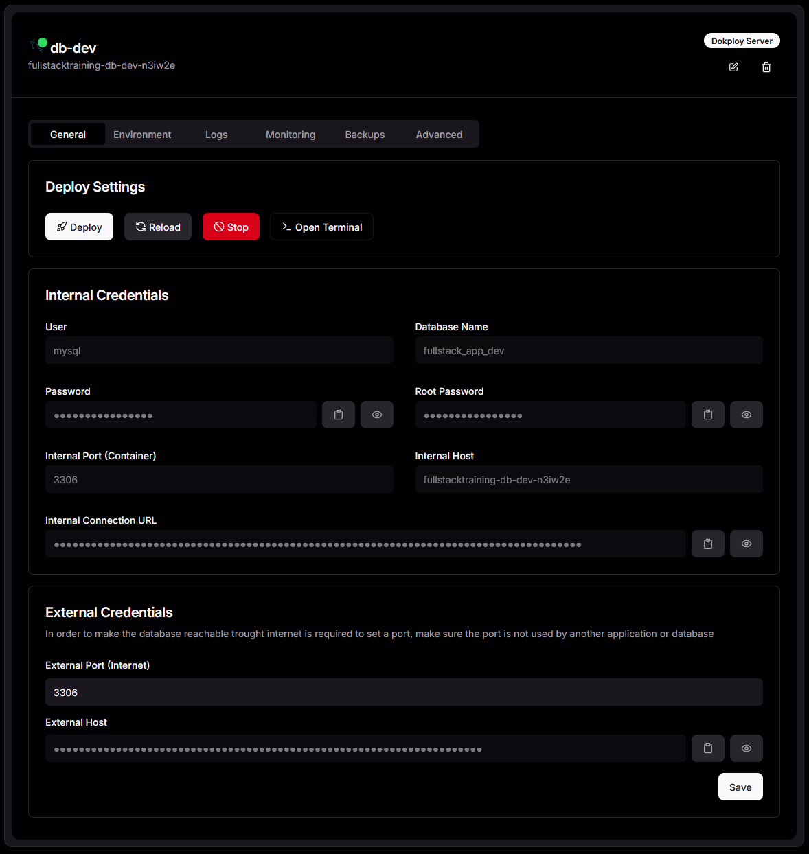 Dokploy database dashboard
